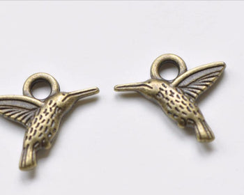 Charms - Antique Bronze 3D Hummingbird Bird Charms Set of 20 A8399