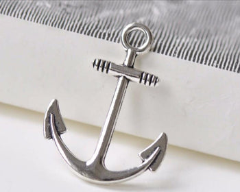 Charms - Antique Silver Long Hope Anchor Charms Pendants Set of 20 A8401