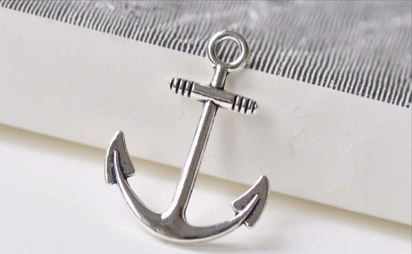 Charms - Antique Silver Long Hope Anchor Charms Pendants Set of 20 A8401