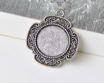 10 pcs Antique Silver Fancy Pendant Tray Base Settings A8611