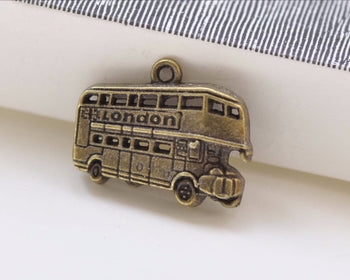 Double Decker London Bus Charms Antique Bronze Finish 17x25mm Set of 20 A8403