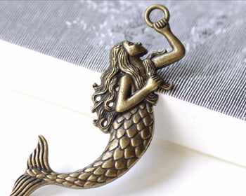 Antique Bronze/Silver Mermaid Connectors Fairy Pendants Set of 6