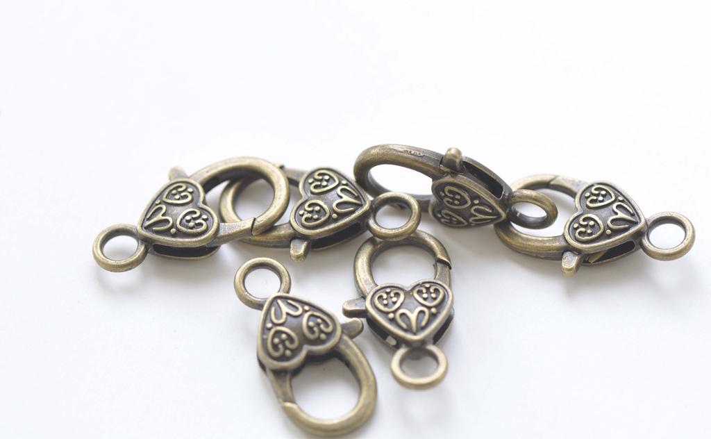 10 pcs Antiqued Bronze/Silver Heart Lobster Clasps 14x26mm