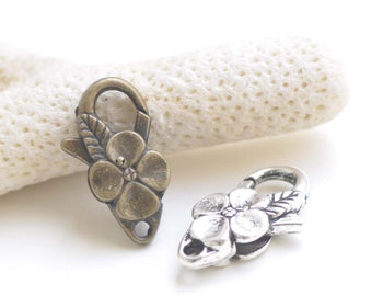 Antiqued Bronze/Silver Flower Leaf Lobster Clasps 15x25mm