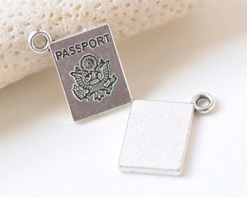 10 pcs Antique Silver Passport Connector Charms 11x15mm A633
