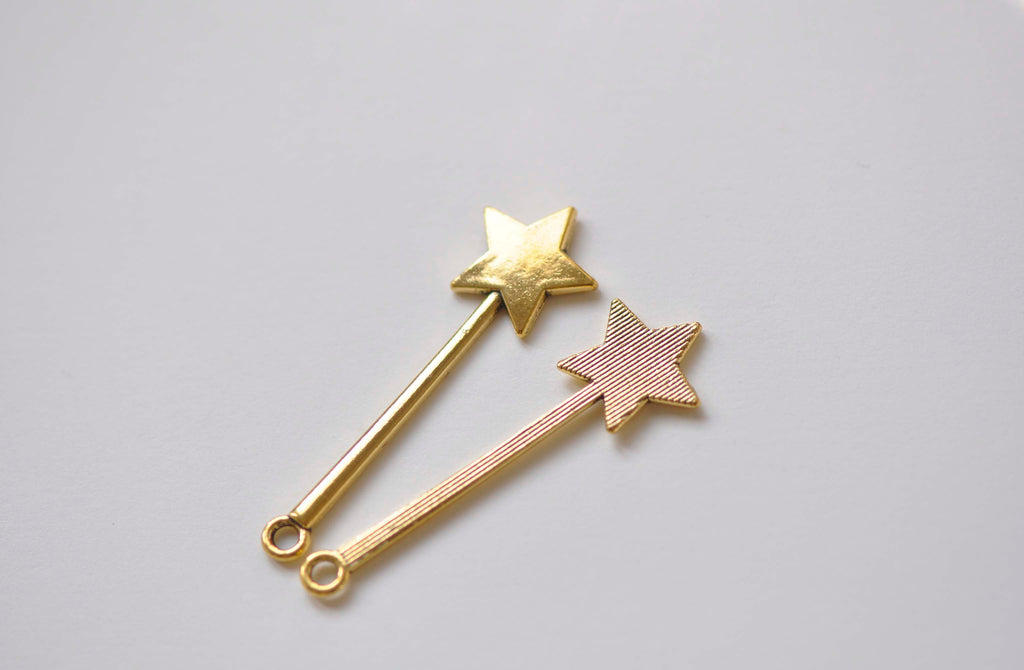 10 pcs of Antique Gold Star Stick Charms 14x48mm A6154