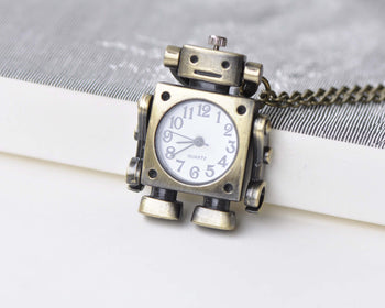 Pocket Watch - 1 PC Antique Bronze Moveable Arm Robot Pocket Watch Necklace A8640