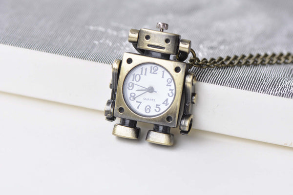 Pocket Watch - 1 PC Antique Bronze Moveable Arm Robot Pocket Watch Necklace A8640