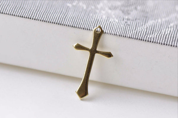 20 pcs Raw Brass Cross Charms Embellishments 13x24mm A8561