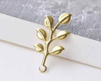10 pcs Raw Brass Leaf Branch Twig Stamping Embellishments A8577