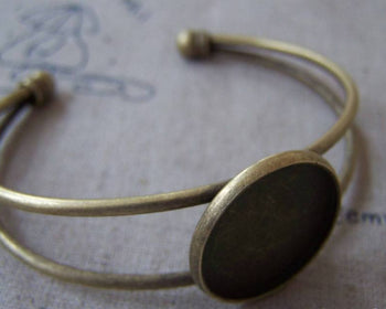 Accessories - 1 Pc Antique Bronze Brass Bracelet Cuff With Bezel Match 20mm Cameo A4170