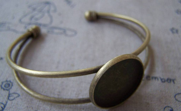 Accessories - 1 Pc Antique Bronze Brass Bracelet Cuff With Bezel Match 20mm Cameo A4170