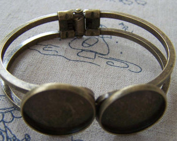 Accessories - 1 Pc Antique Bronze Brass Bracelet Cuff With Double Bezel Match 20mm Cabochon A2433