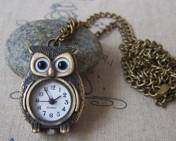 Pocket Watch - 1 PC Antique Bronze Owl Design Pocket Watch  A4608