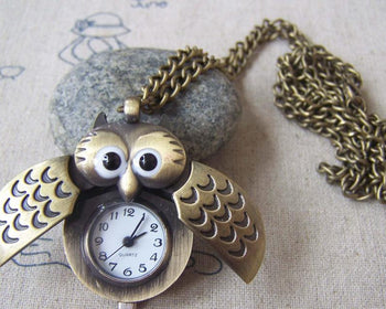 Pocket Watch - 1 PC Antique Bronze Owl Wing Pocket Watch A4611