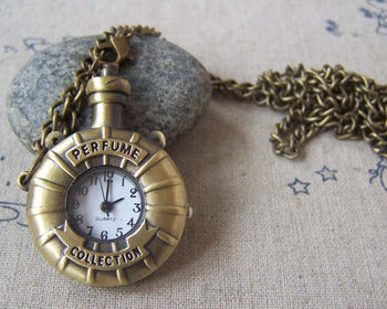 Pocket Watch - 1 PC Antique Bronze Perfume Bottle Pocket Watch  A4609