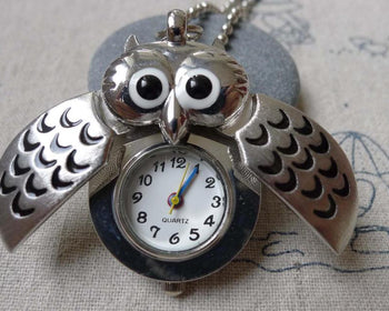 Pocket Watch - 1 PC Antique Silver Owl Wing Pocket Watch A7241