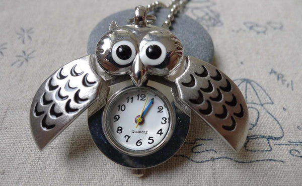 Pocket Watch - 1 PC Antique Silver Owl Wing Pocket Watch A7241
