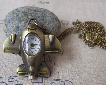 Pocket Watch - 1 PC Antique Bronze Airplane Pocket Watch A4612