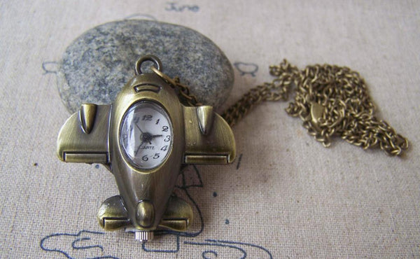 Pocket Watch - 1 PC Antique Bronze Airplane Pocket Watch A4612