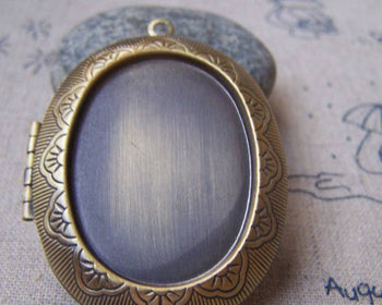 Photo Locket - 1 pc of Antique Bronze Brass Brushed Oval Bezel Photo Locket  A2500