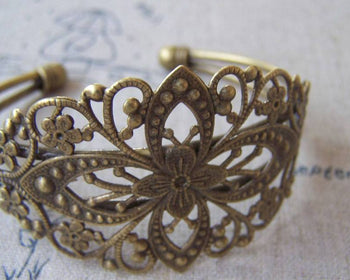 Bracelet - 1 pc Antique Bronze Brass Fancy Flower Bangle Bracelet A3237