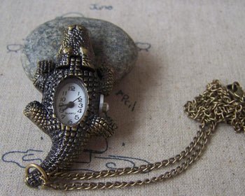 Pocket Watch - 1 PC of Antique Bronze Crocodile Pocket Watch A4621