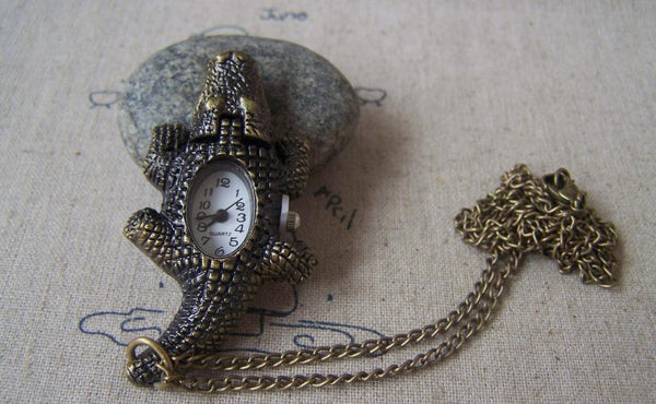 Pocket Watch - 1 PC of Antique Bronze Crocodile Pocket Watch A4621