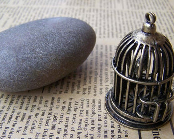 People, Profession & Hobby - 1 pc Antique Bronze Bird Cage Pendant With Bird Inside A156
