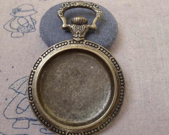Accessories - 1 Pc Of Antique Bronze Rabbit Back Pocket Watch Round Base Pendants A7444