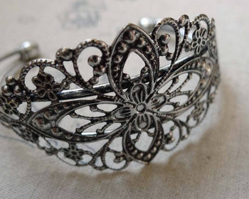 Bracelet - 1 pc Antique Silver Brass Filigree Flower Bangle Bracelet  A6318