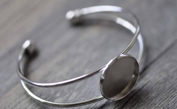 Accessories - 1 Pc Platinum White Gold Tone Brass Bracelet Cuff With Bezel Match 20mm Cameo A7800