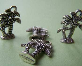 Accessories - 10 Antique Silver Palm Tree Tropical Coconut Tree Charms Pendants  14x18mm A992