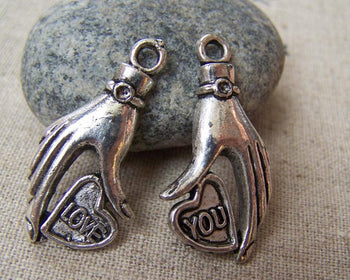 Accessories - 10 Pcs (5 Pairs) Of Antique Silver Heart Hand Charms Pendants 15x30mm A1174