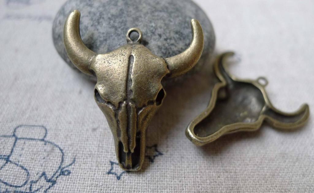 Birds, Pets & Animals - 10 pcs Antique Bronze 3D Bull Head Charms Pendants 28x31mm  A6106