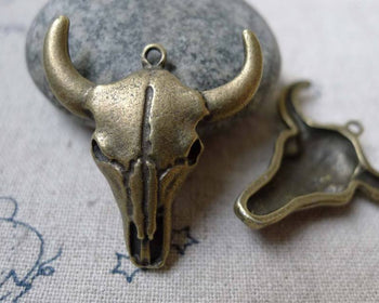 Birds, Pets & Animals - 10 pcs Antique Bronze 3D Bull Head Charms Pendants 28x31mm  A6106