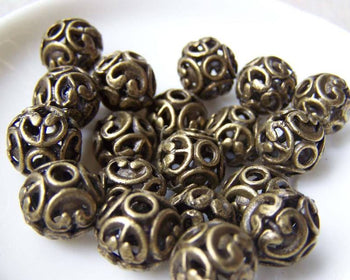 Accessories - 10 Pcs Antique Bronze 3D Filigree Flower Ball Beads 11mm  A331