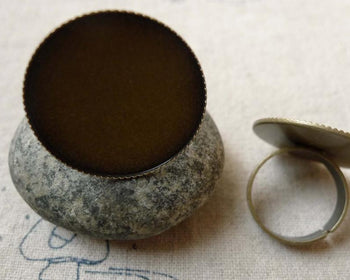 Accessories - 10 Pcs Antique Bronze Adjustable Round Ring Blank Shank Base With 25mm Bezel A6550