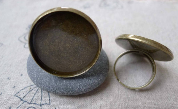 Accessories - 10 Pcs Antique Bronze Adjustable Round Ring Blank Shank Base With 25mm Bezel A7106