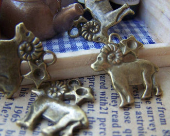 Ocean, Weather & Symbols - 10 pcs Antique Bronze Aries The Ram Constellation Charms 16mm A880