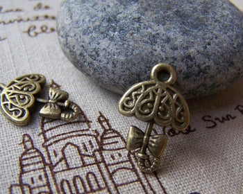 People's Accessories - 10 pcs Antique Bronze BowTie Umbrella Charms 13x19mm A1465