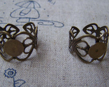 Ring Blanks - 10 pcs Antique Brass Adjustable Flower Ring Bases 8mm Pad A2444