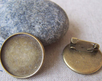 Accessories - 10 Pcs Antique Bronze Brass Round Base Bezel Brooch Back Match 20mm Cameo A3127