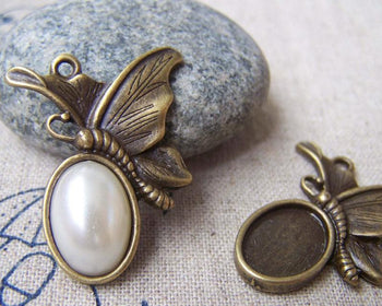 Accessories - 10 Pcs Antique Bronze Butterfly Oval Cameo Base Settings Match 10x14mm Cabochon A3177