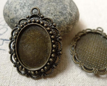 Accessories - 10 Pcs Antique Bronze Cameo Base Settings Match 14x18mm Cabochon A5498