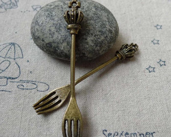 Accessories - 10 Pcs Antique Bronze Crown Forks Pendants Charms 8x60mm A6518