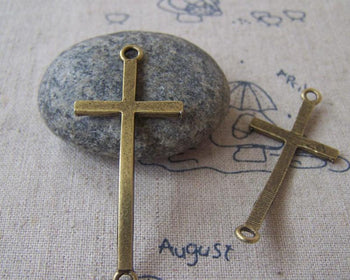 Accessories - 10 Pcs Antique Bronze Curved Sideways Cross Bracelet Connectors Charms 21x52mm A4331