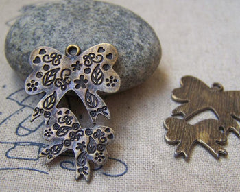 Accessories - 10 Pcs Antique Bronze Double Butterfly Bow Charms 22x32mm A3103