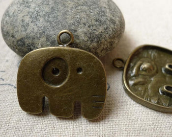 Accessories - 10 Pcs Antique Bronze Elephant Charms Pendant 24x25mm A5483