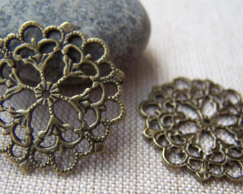 Accessories - 10 Pcs Antique Bronze Filigree Flower Snowflake Connectors Charms  29mm A365